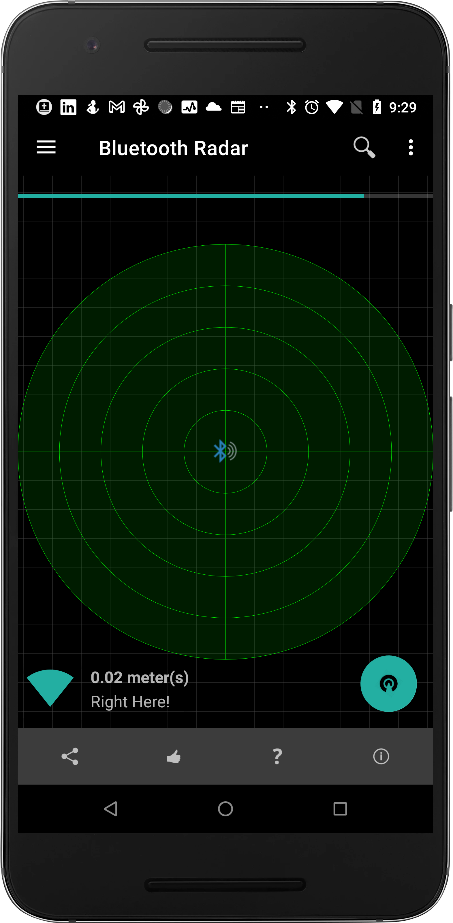 Bluetooth Radar BLE Scanner searching for and locating a lost bluetooth device